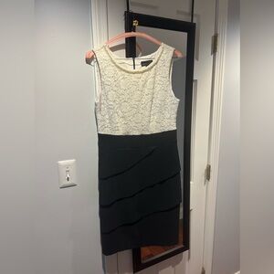 White and Black formal dress with a pearl neckline